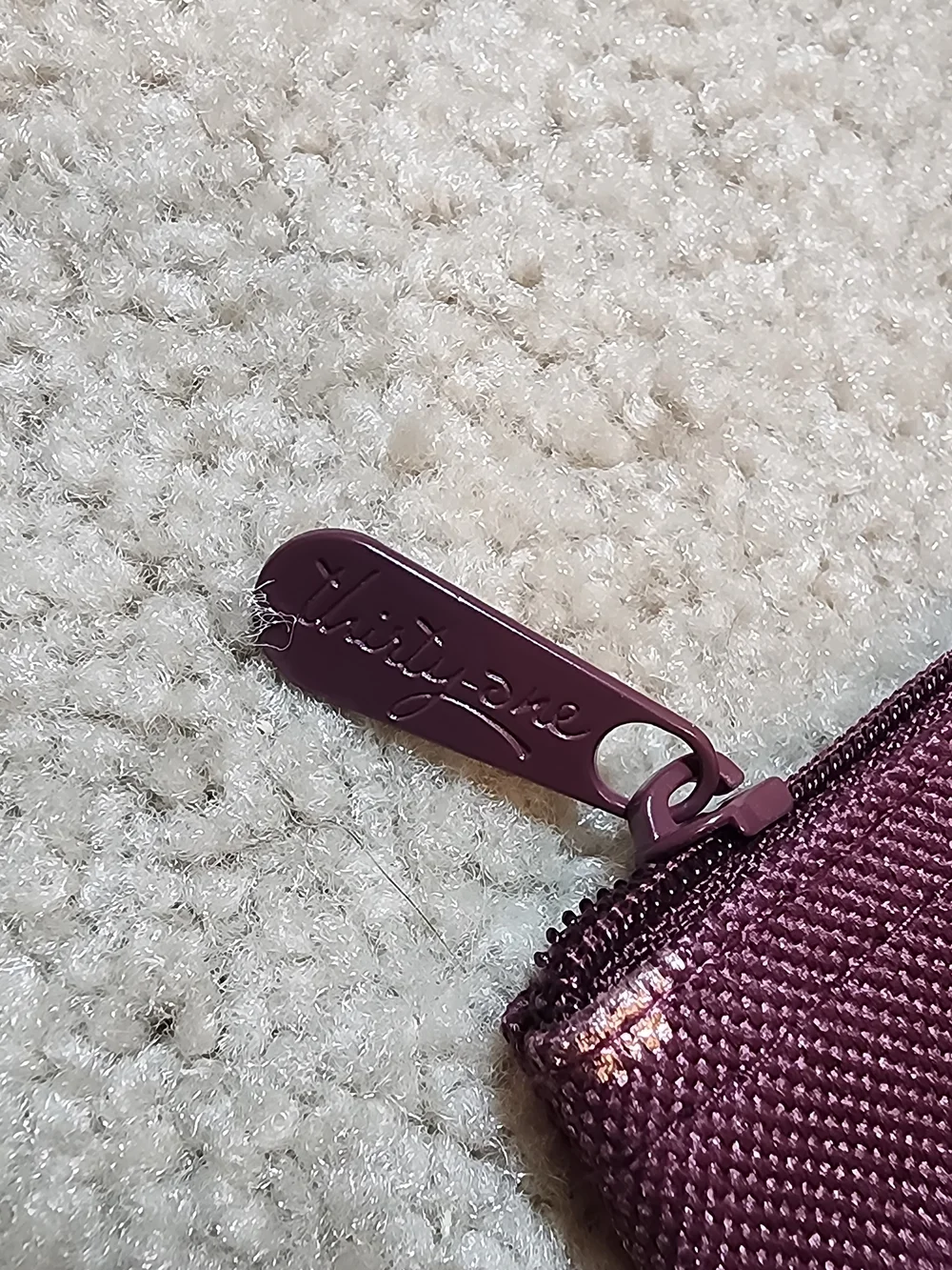 Thirty-One Plum Cosmetic Pouch with Metallic Polka Dots
